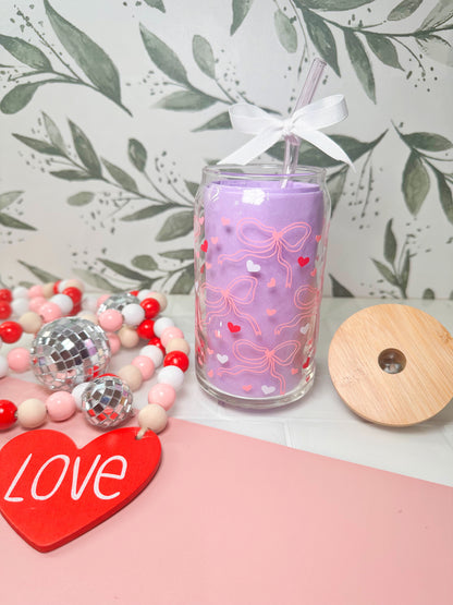 Cute Bows & Hearts | 16oz Glass Can Cups