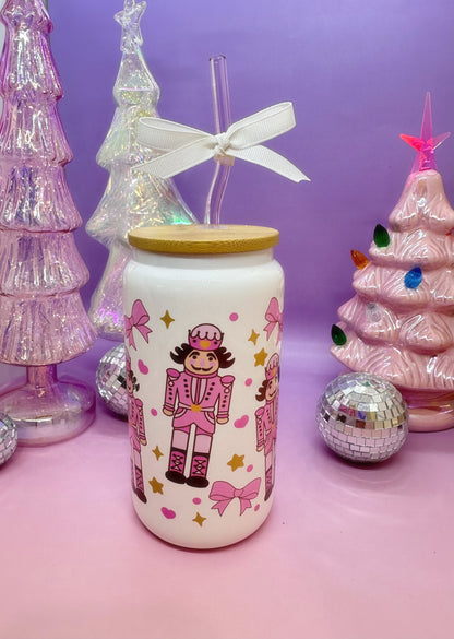 Pink Nutcracker 16oz Glass Cup