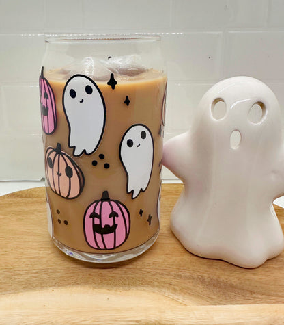 Ghost & Pumpkins 16oz Glass Can Cups