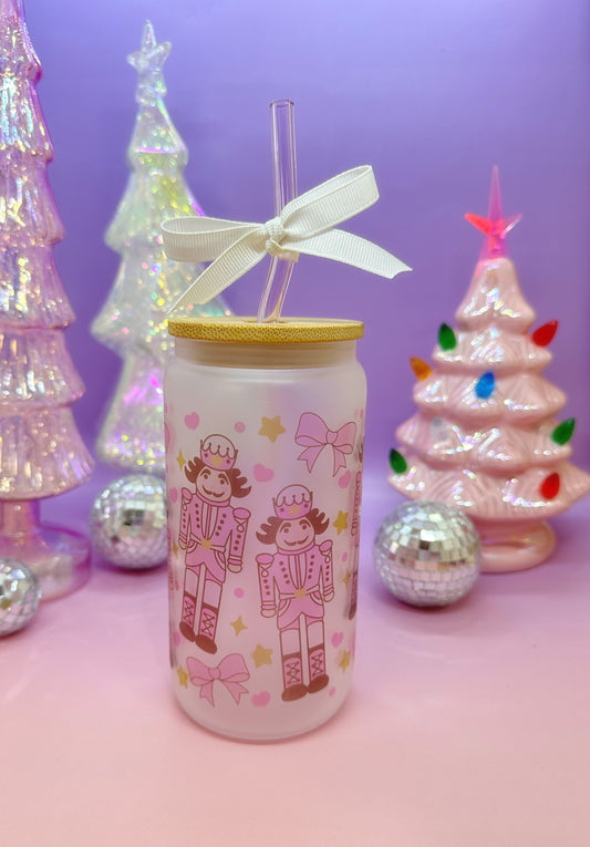 Frost Pink Nutcracker 16oz Glass Cup