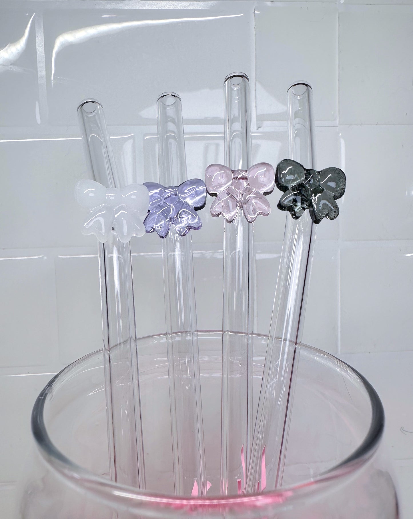 Coquette Bow Glass Straws Eco Friendly Reusable