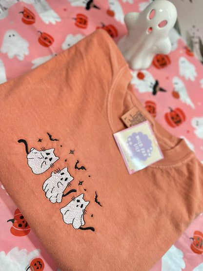 Cat Ghosties Embroidered | Comfort Colors Adult Unisex TShirt