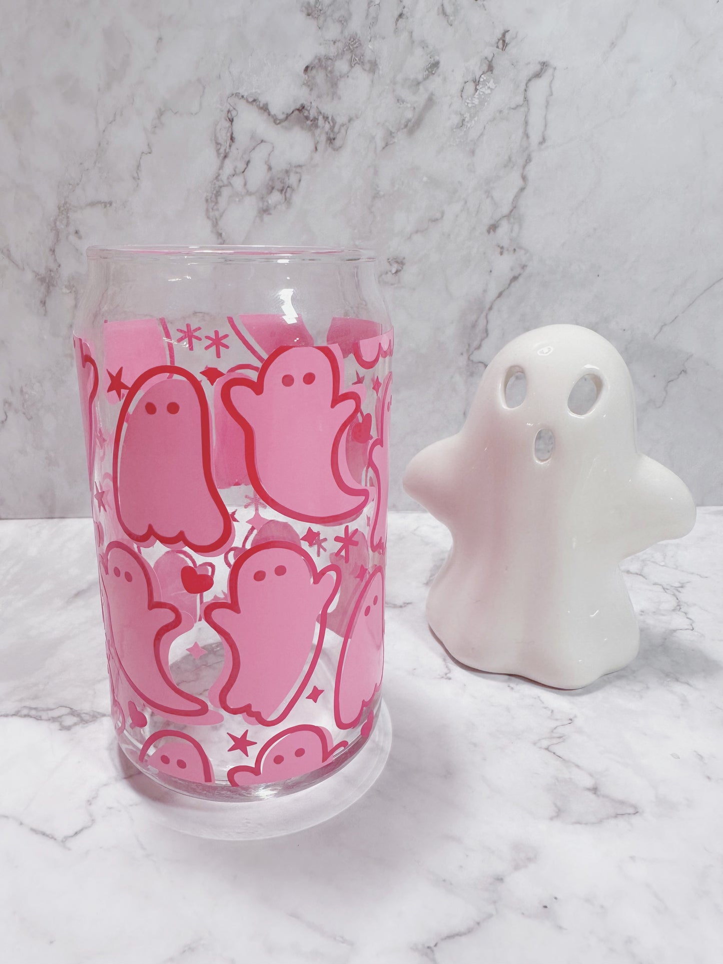 Pink Ghost 16oz Glass Can Cups