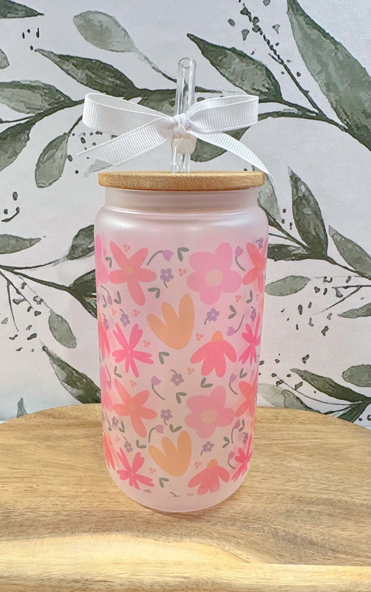 Floral  | 16oz Glass Can Cups