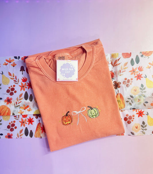 Pumpkins & Bow Embroidered | Comfort Colors Adult Unisex TShirt