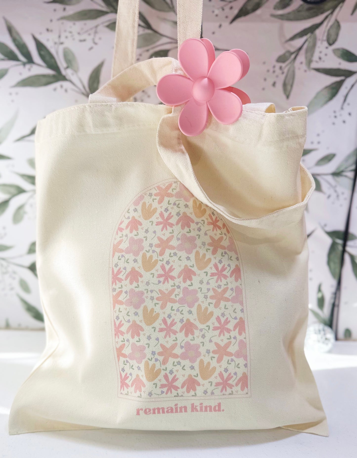 Remain Kind Floral Tote Bag