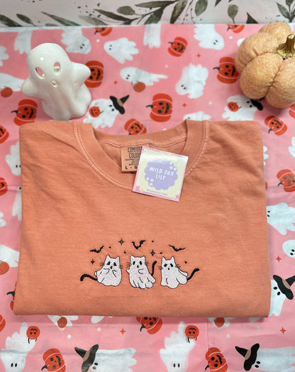 Cat Ghosties Embroidered | Comfort Colors Adult Unisex TShirt