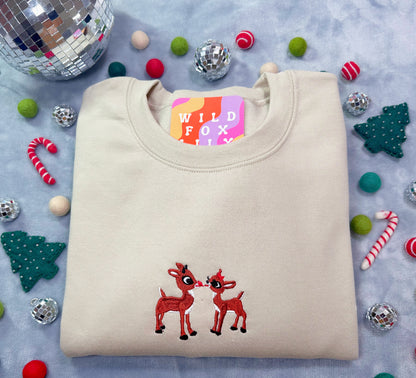 Classic Christmas Rudolf Reindeer | Adult Unisex Embroidered Crewneck