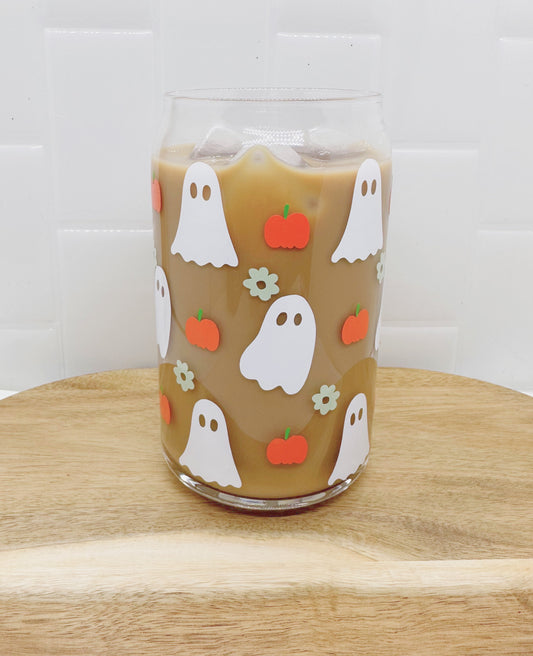 Pumpkins N Ghost 16oz Glass Can Cups