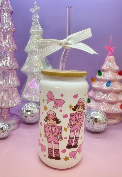 Pink Nutcracker 16oz Glass Cup