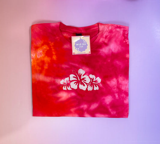 Hibiscus Sunset Embroidered Tie Dye| Unisex Trendy TShirt