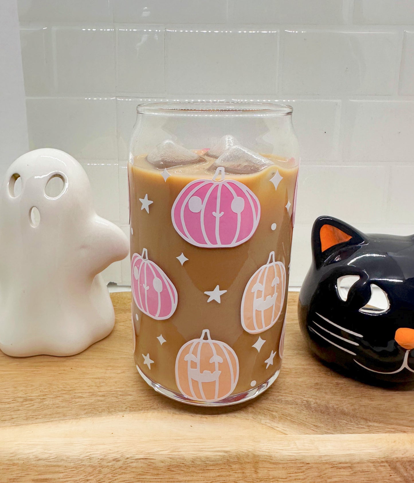 Cutie Pumpkins 16oz Glass Can Cups