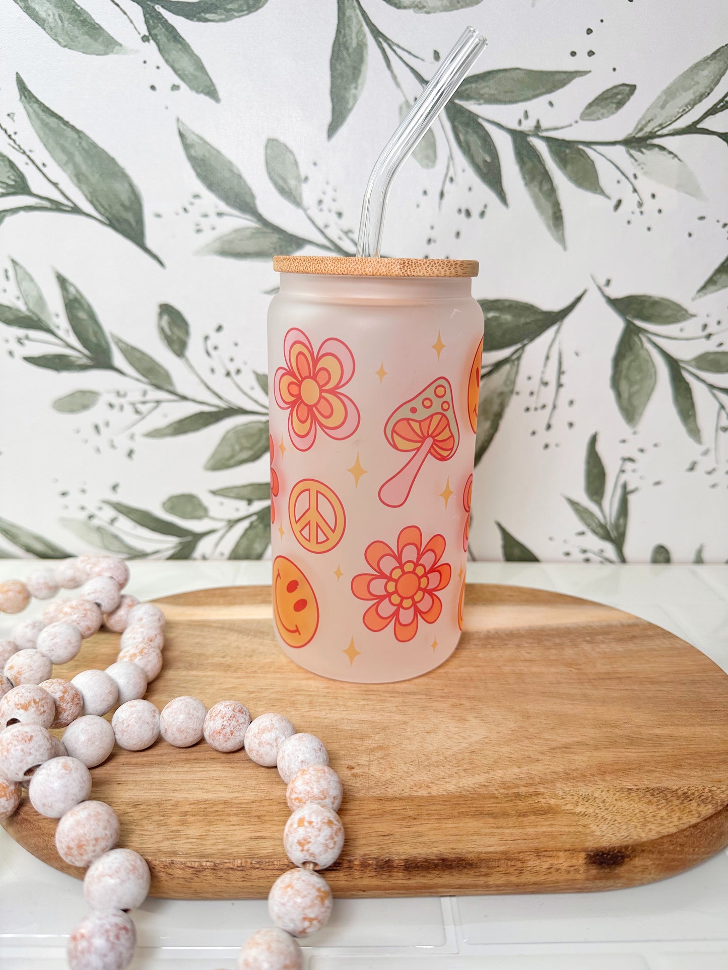 Retro Floral | 16oz Glass Can Cups