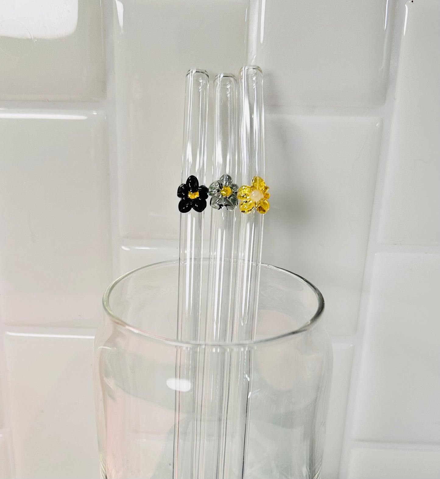 Fall-O-Ween Flower Glass Straws Eco Friendly Reusable