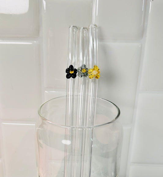 Fall-O-Ween Flower Glass Straws Eco Friendly Reusable