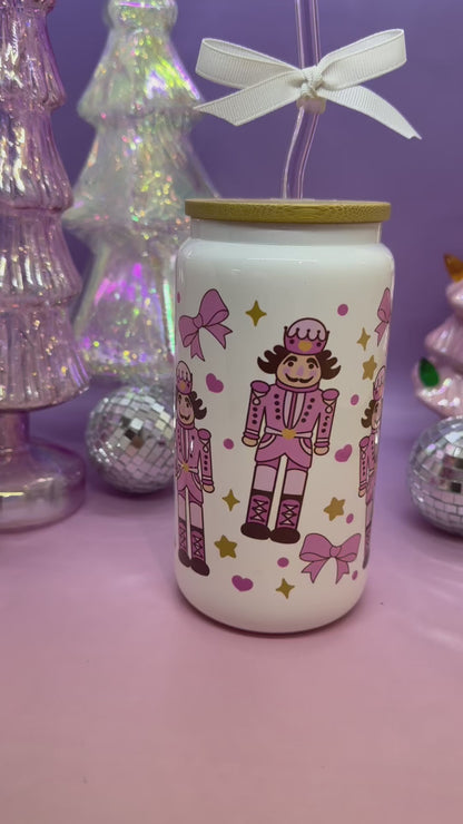 Pink Nutcracker 16oz Glass Cup