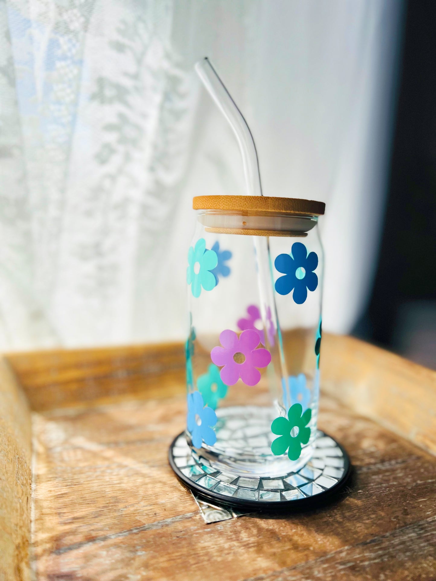 Daisy Flower Cup | 16oz Glass Can Cups