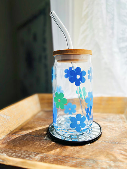 OCEAN VIBES Daisy Flower Cup | 16oz Glass Can Cups