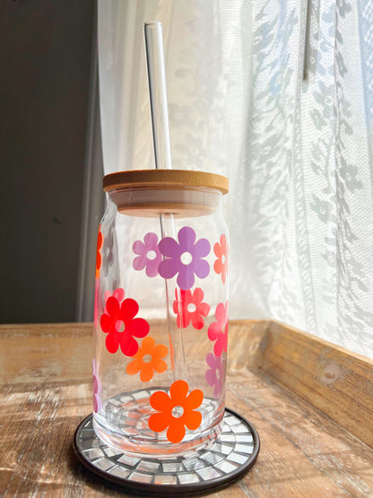 Daisy Flower Cup | 16oz Glass Can Cups