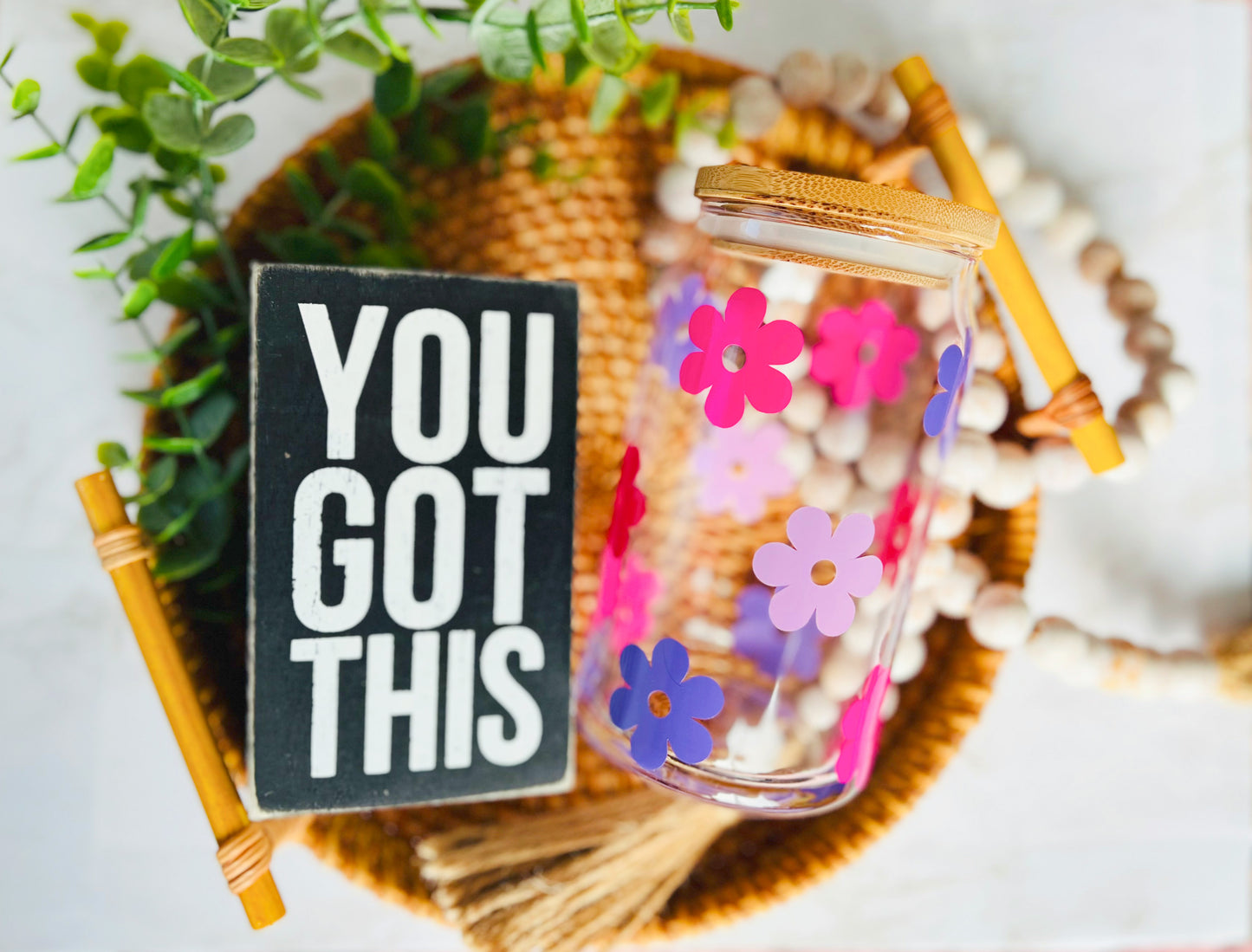 Daisy Flower Cup | 16oz Glass Can Cups