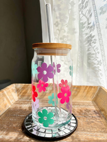 Daisy Flower Cup | 16oz Glass Can Cups